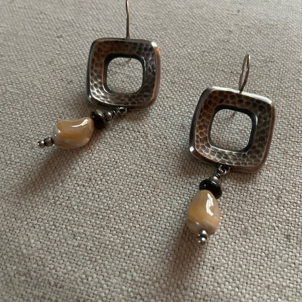 Silpada Silver and Cream Square Dangle Earrings
